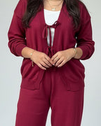 Tie-front knit set- Burgundy
