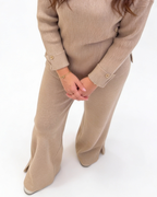 crew neck slit knit set - Café