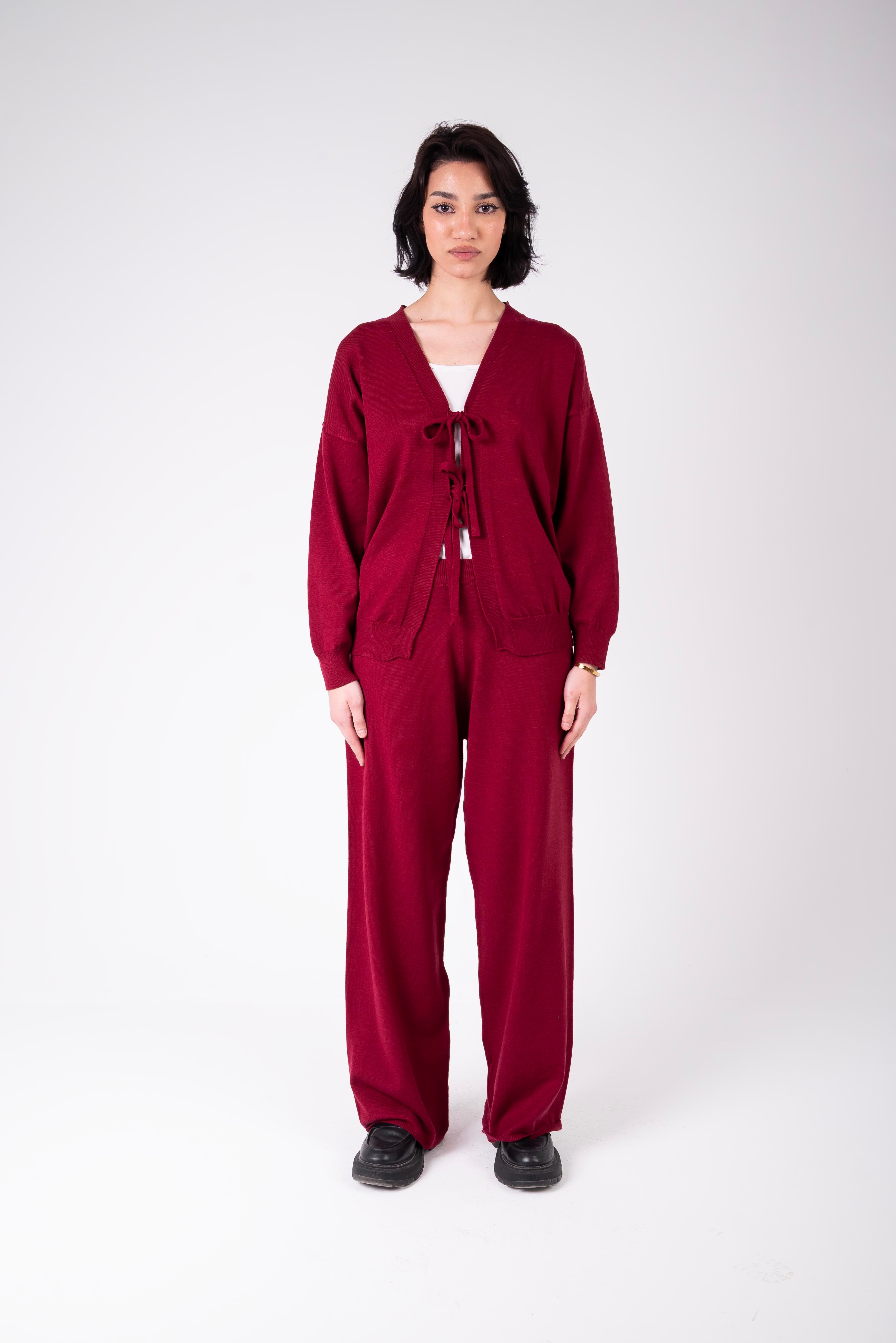 Tie-Front Knit Set – Burgundy