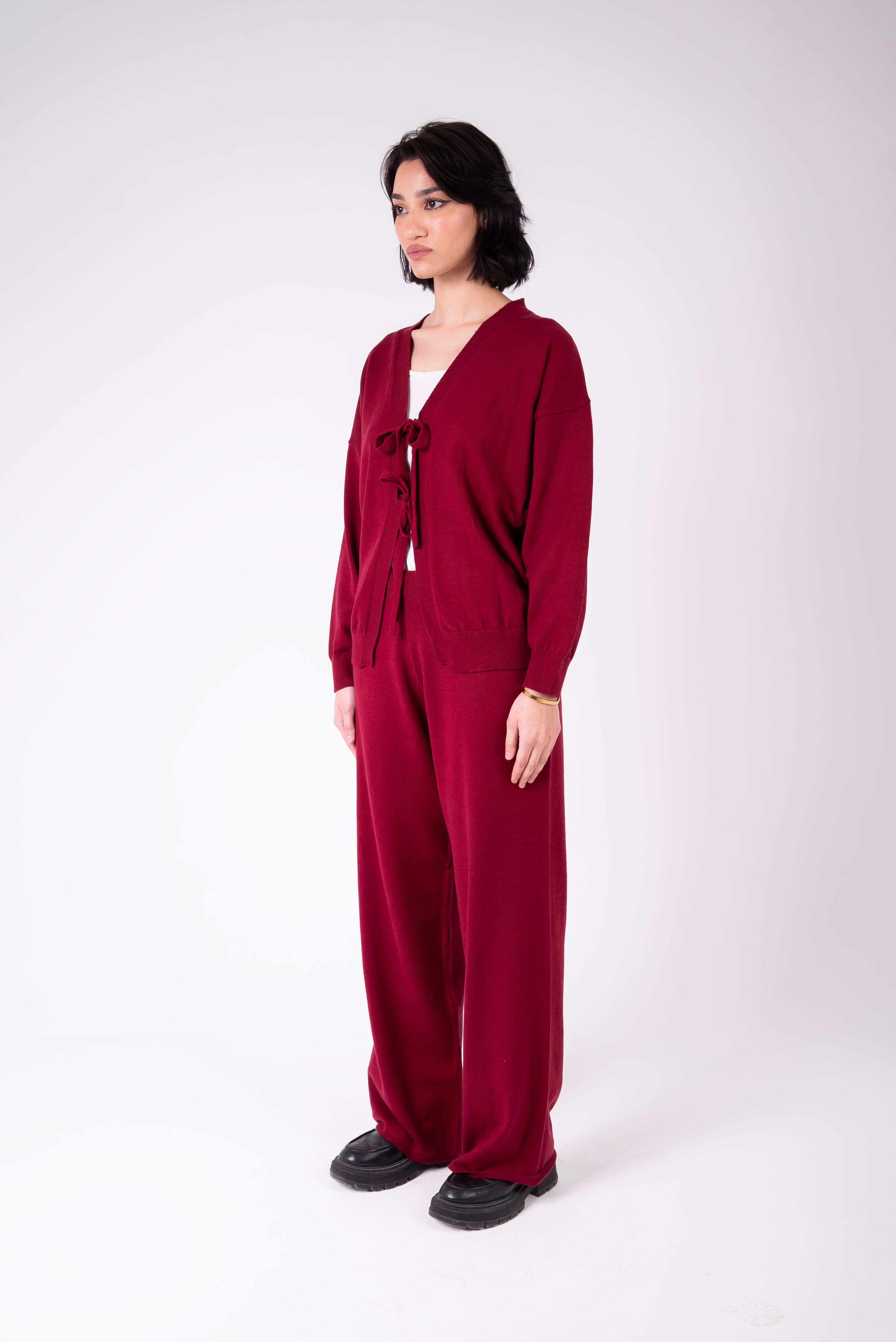 Tie-Front Knit Set – Burgundy