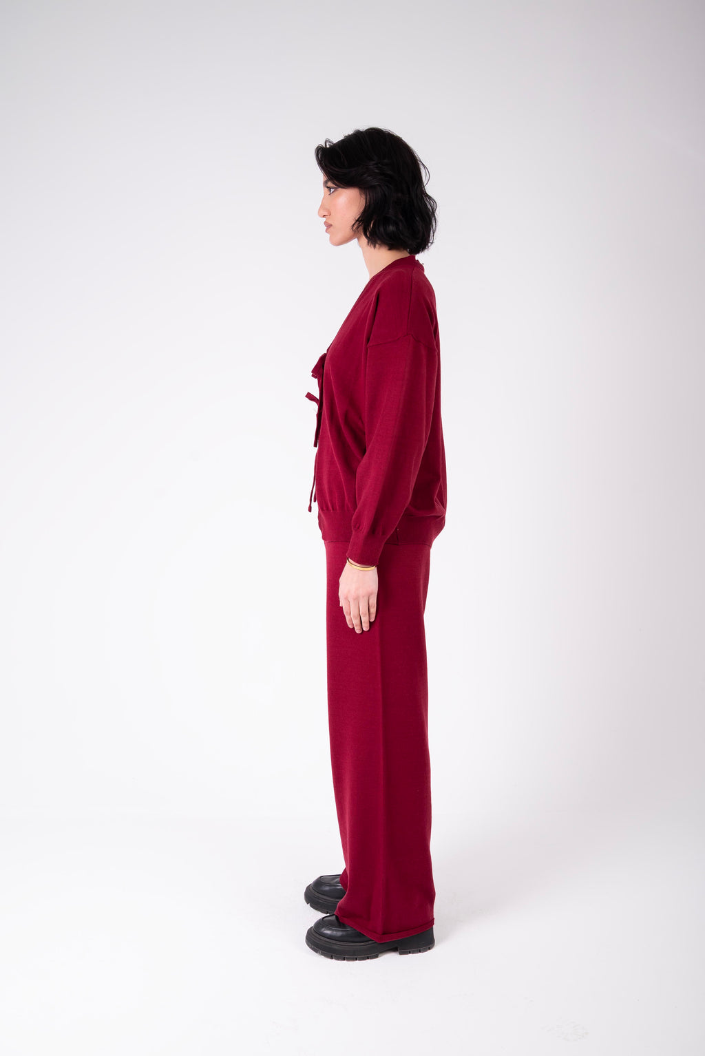Tie-Front Knit Set – Burgundy