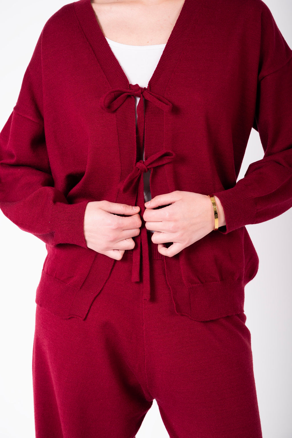 Tie-Front Knit Set – Burgundy