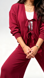 Tie-front knit set- Burgundy