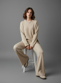 crew neck slit knit set - Café