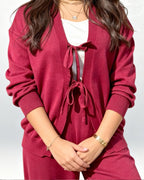 Tie-front knit set- Burgundy