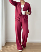 Tie-front knit set- Burgundy